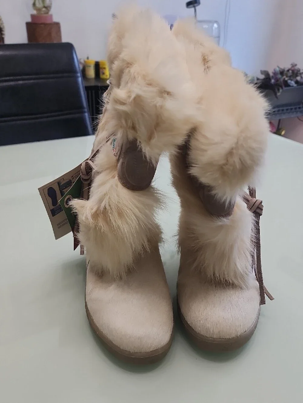 PAJAR Real Fox fur snow wintTan Faux Fur Winter Boots with Decorative Band